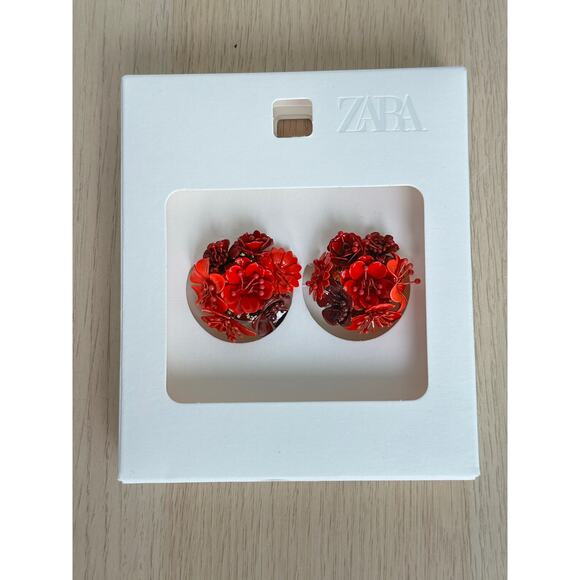 Zara Red Floral Earrings - OS - New - Picture 1 of 2